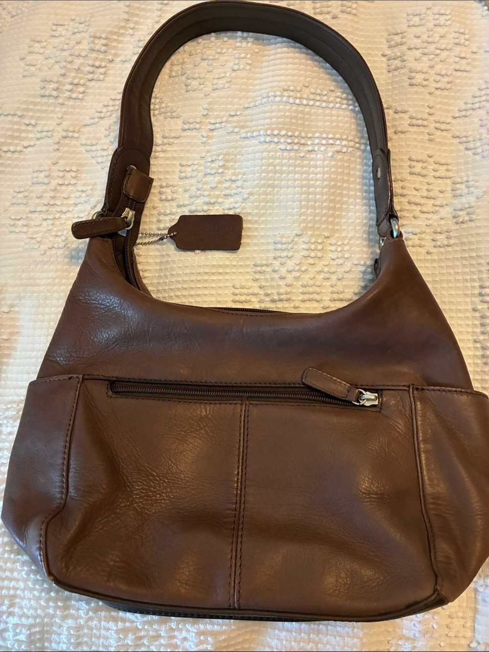 St. John's Bay Brown Leather Shoulder Bag with Front Zip